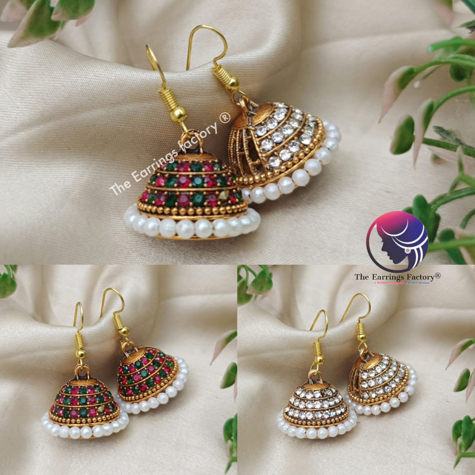 Traditional Golden Hook Stone Jhumka