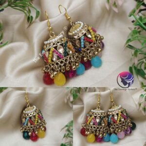 Trending Weightless Golden Hook Colourful pearl beads Stone Jhumka