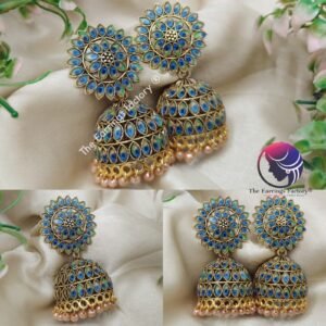 Trending Golden Pearl Beads Peacock Feather Stone Jhumka