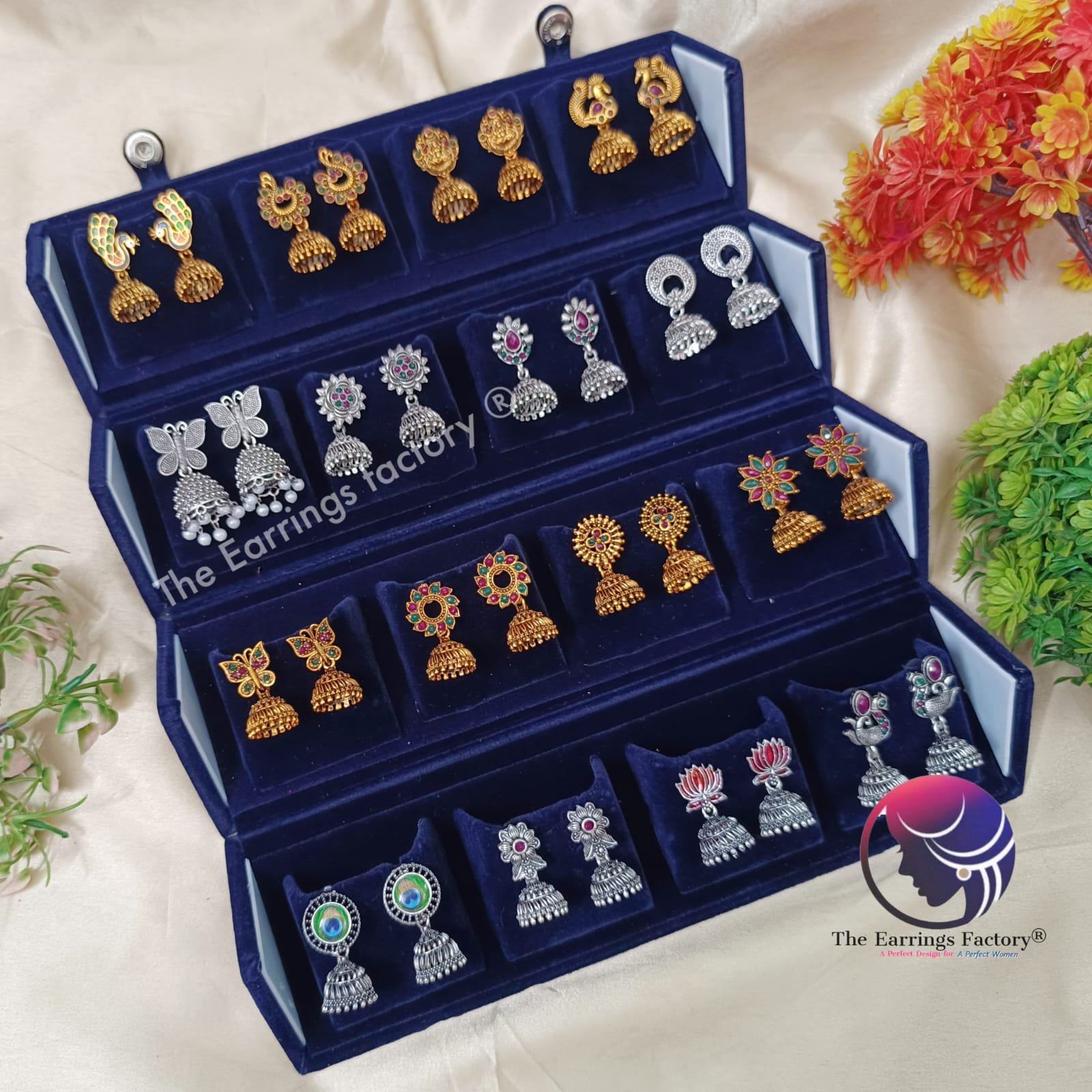 Set of 16 pair Earrings With Folding Jewellery box