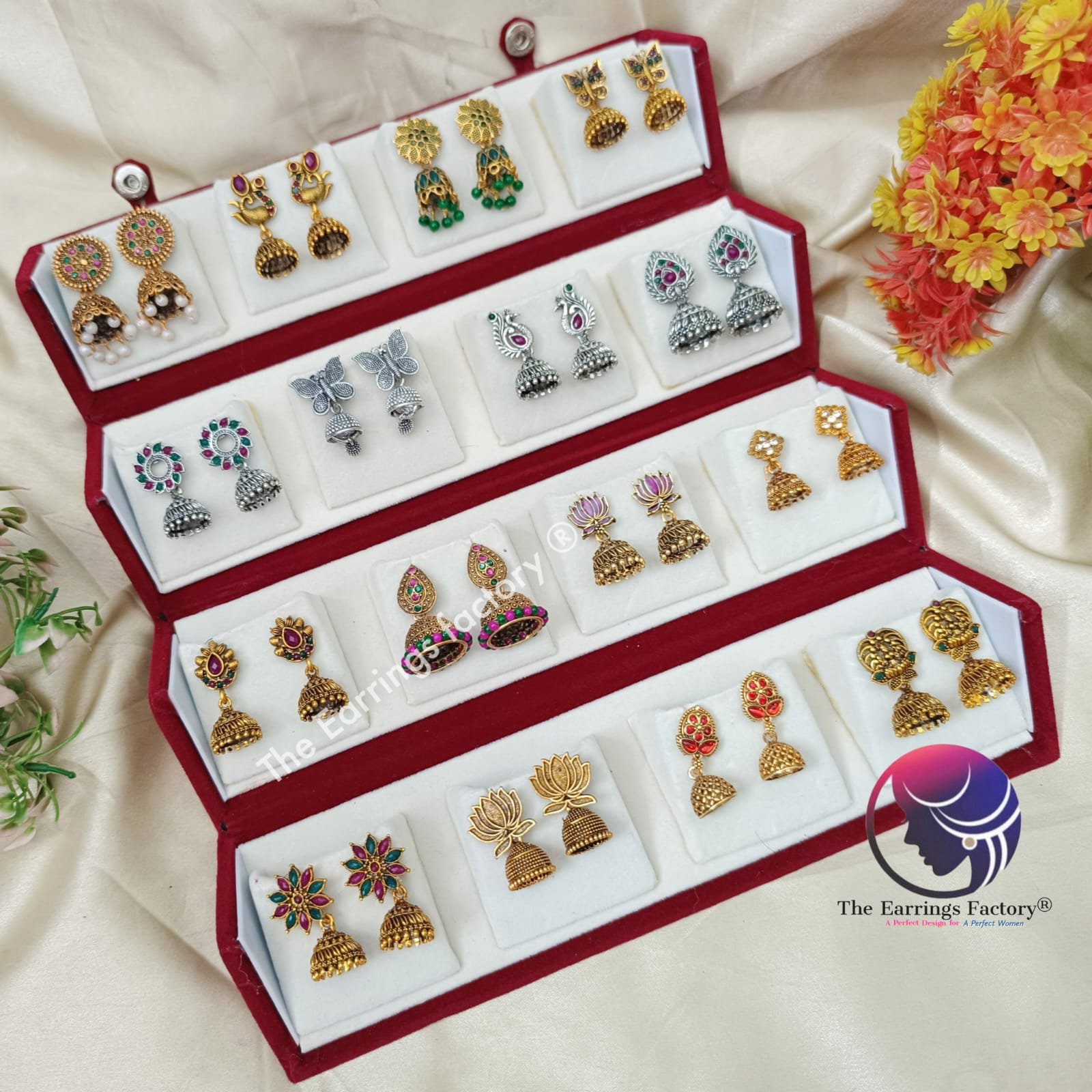 Set of 16 pair Earrings With Folding Jewellery box
