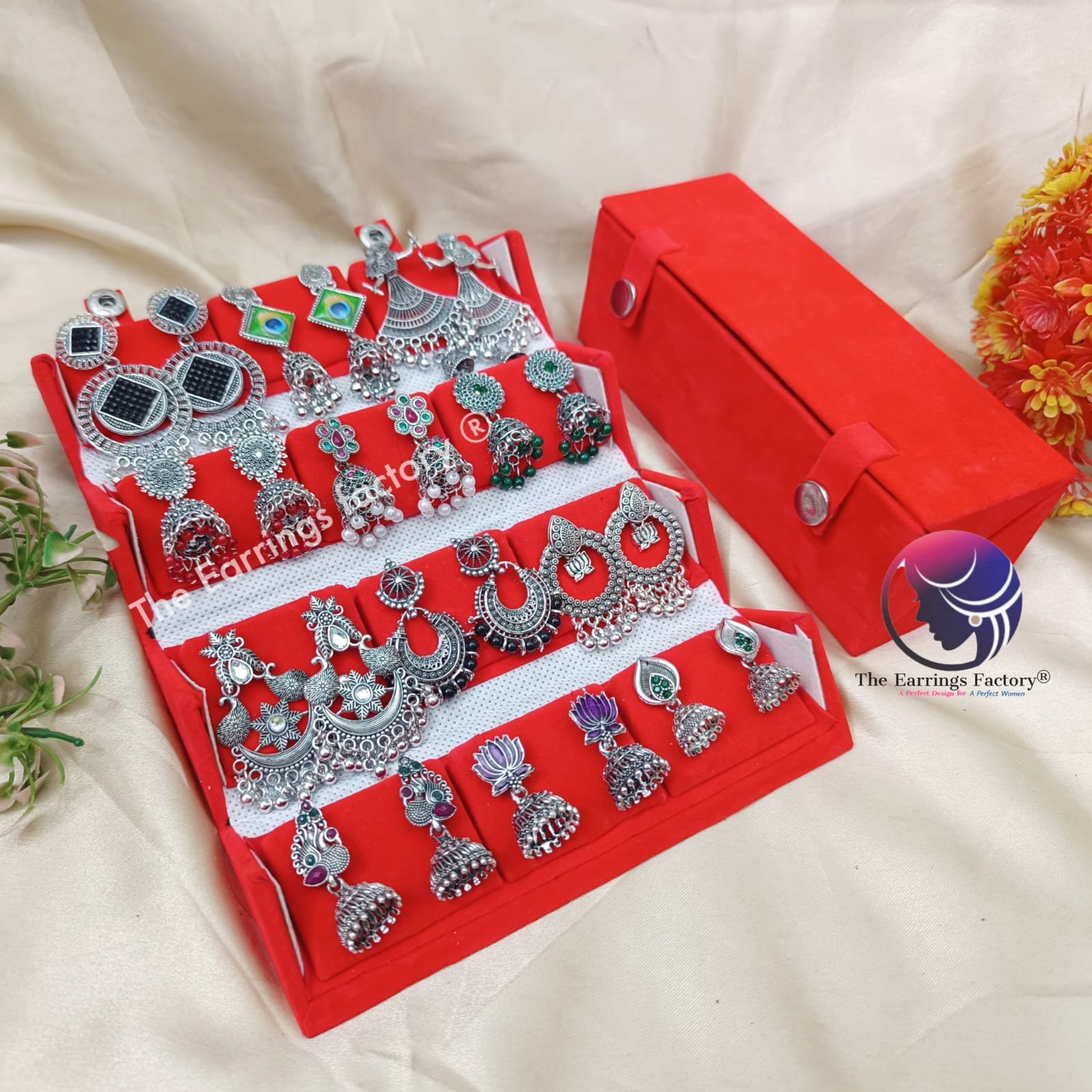 Set of 12 pair Earrings With Folding Jewellery box