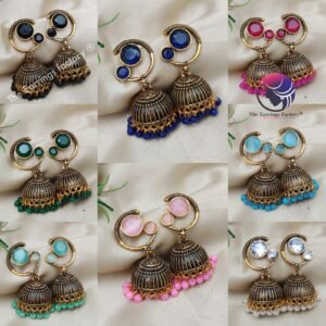 Traditional Golden Colourful Pearl Beads Stone Jhumka