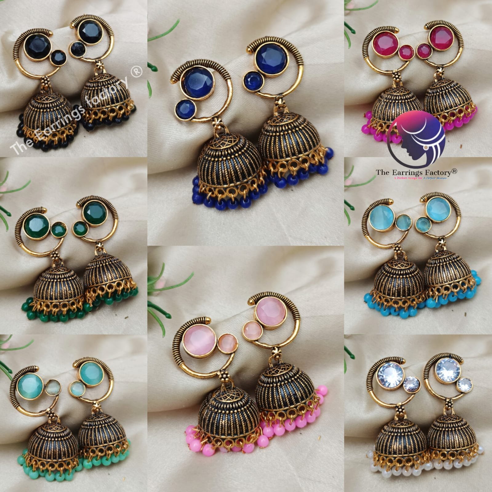 Traditional Golden Colourful Pearl Beads Stone Jhumka