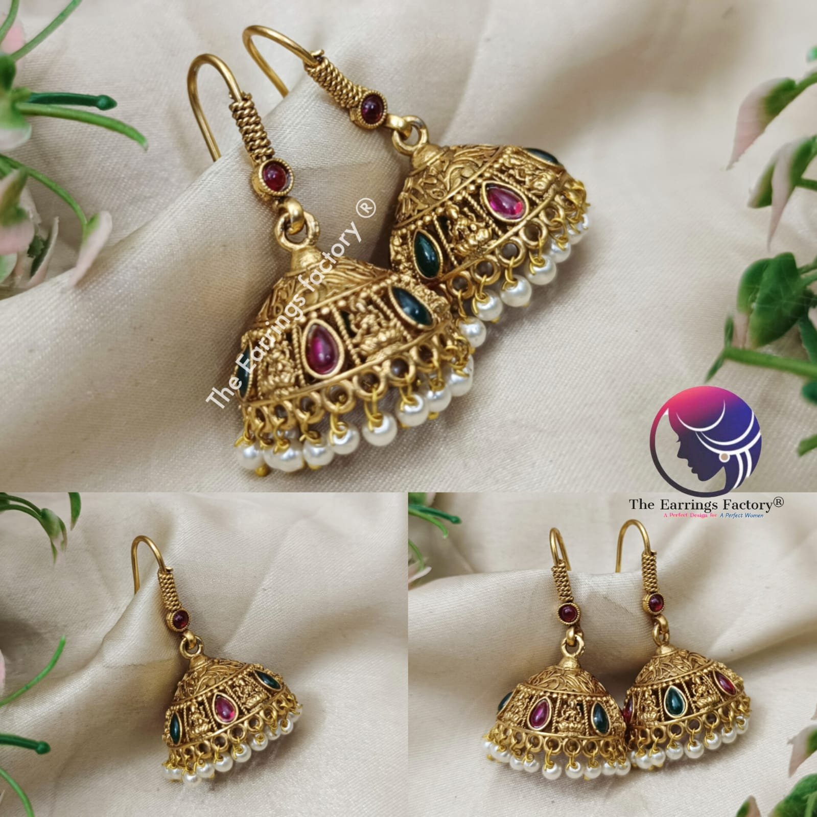 Traditional Antique Multi Stone Hook Jhumka