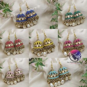 Fancy Weightless Golden Colourful Pearl beads Hook Stone Jhumka