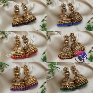 Traditional Golden Lakshmi Colourful Pearl Beads Temple Jhumka