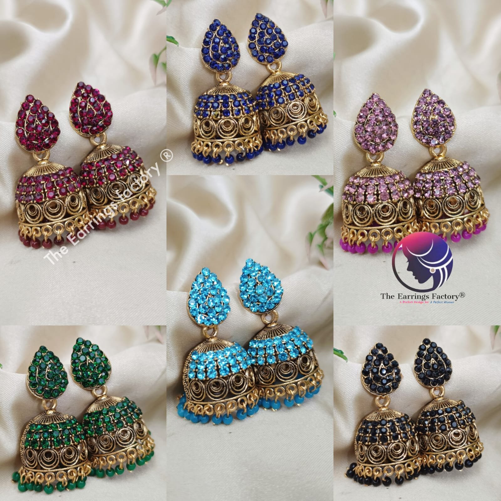 Traditional Golden Colourful Pearl Beads Stone Jhumka