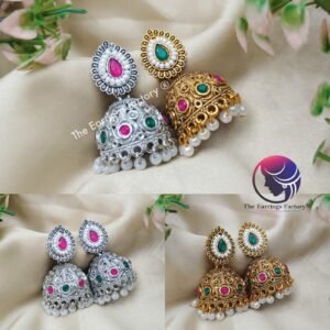 Traditional Golden | Silver Multi Stone  Pearl Jhumka