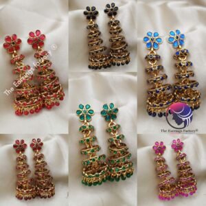 Trending Weightless Golden Floral Stone Layer Long Jhumka