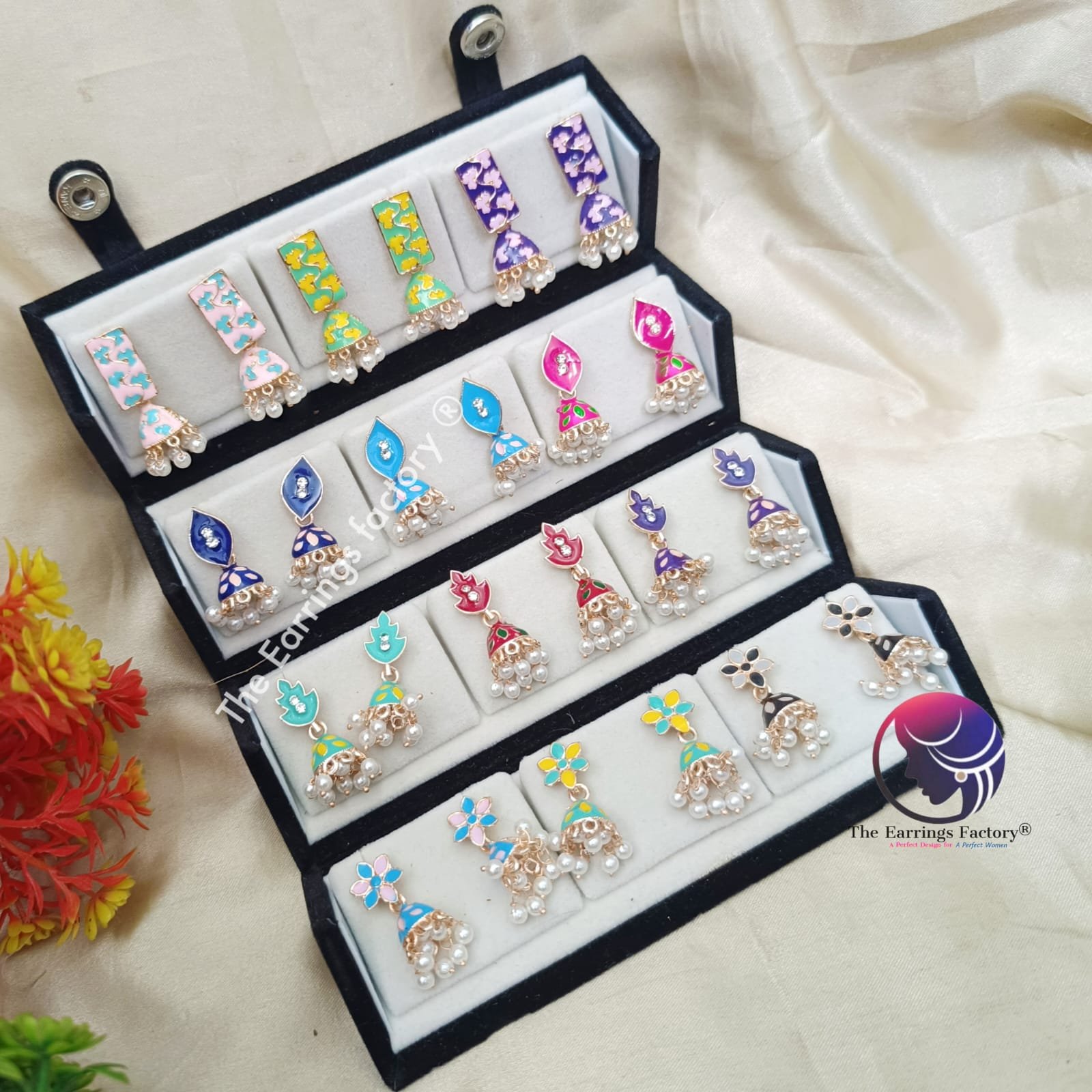 Set of 12 pair Earrings With Folding Jewellery box
