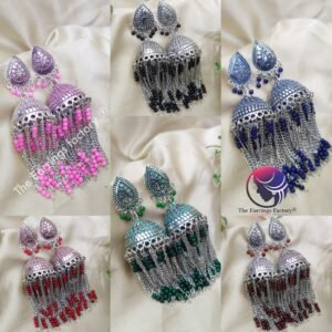 Trending Silver Colourful Pearl Beads Silver Chain Drop Jhumka