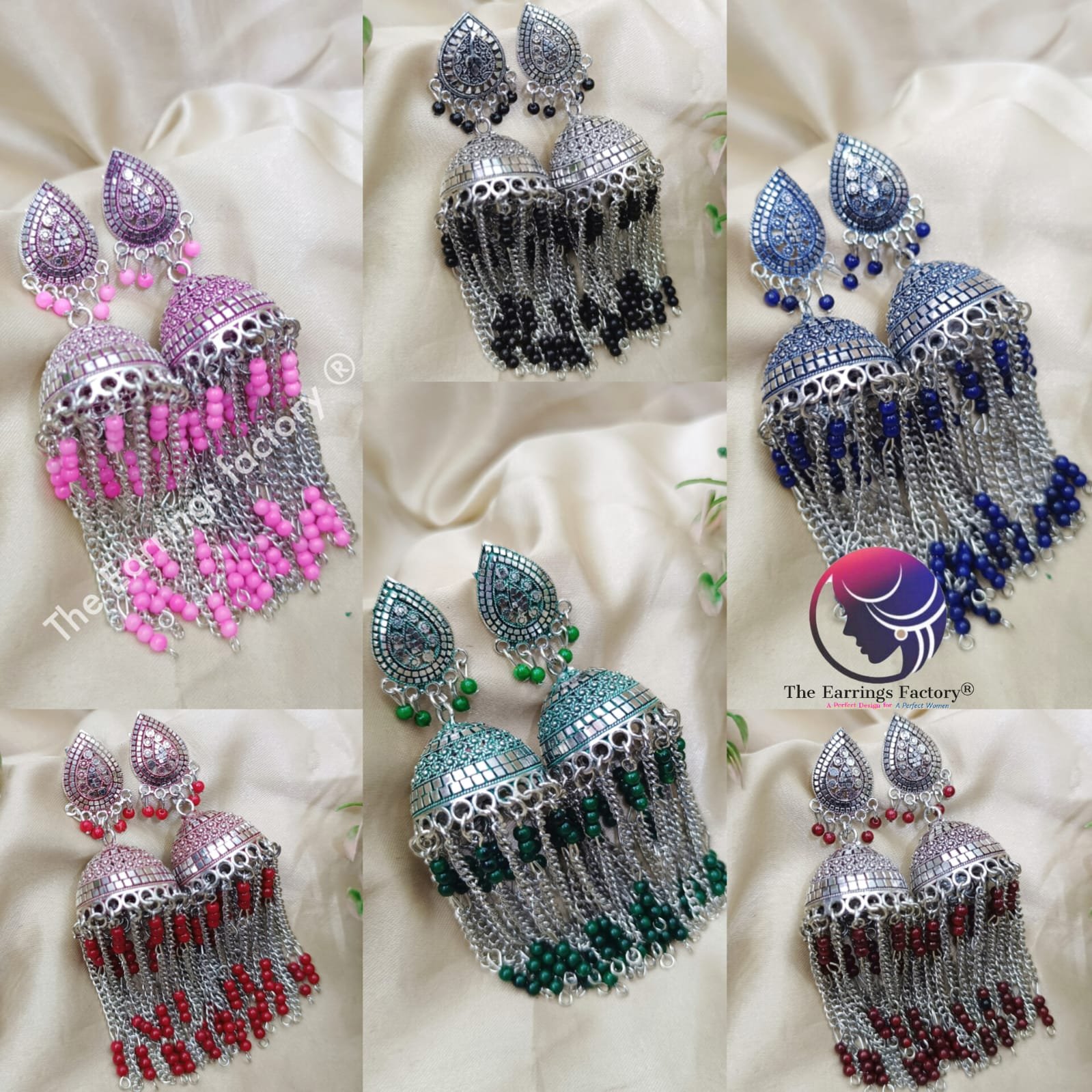 Trending Silver Colourful Pearl Beads Silver Chain Drop Jhumka