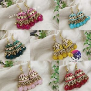 Fancy Weightless Golden Colourful Pearl beads Hook Stone Jhumka
