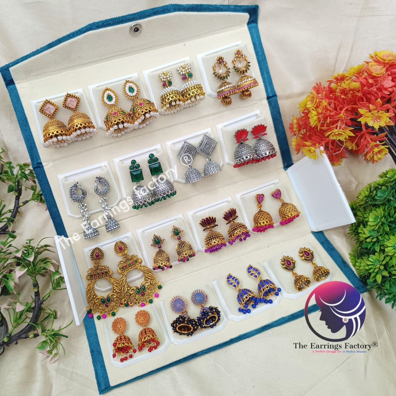 Set of 16 pair Earrings With Folding Jewellery box