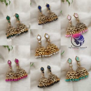 Traditional Golden Colourful Pearl Beads Stone Jhumka