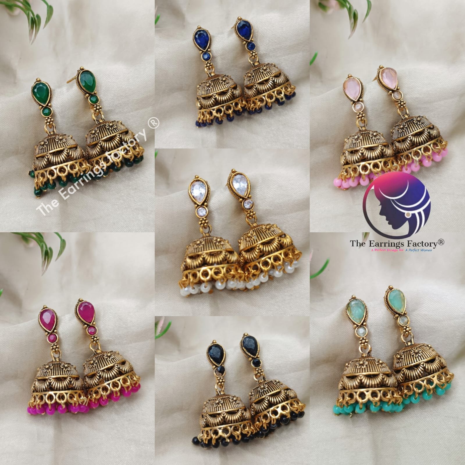 Traditional Golden Colourful Pearl Beads Stone Jhumka