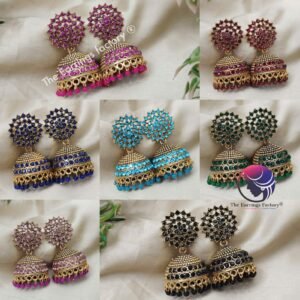 Traditional Golden Colourful Pearl Beads Stone Jhumka