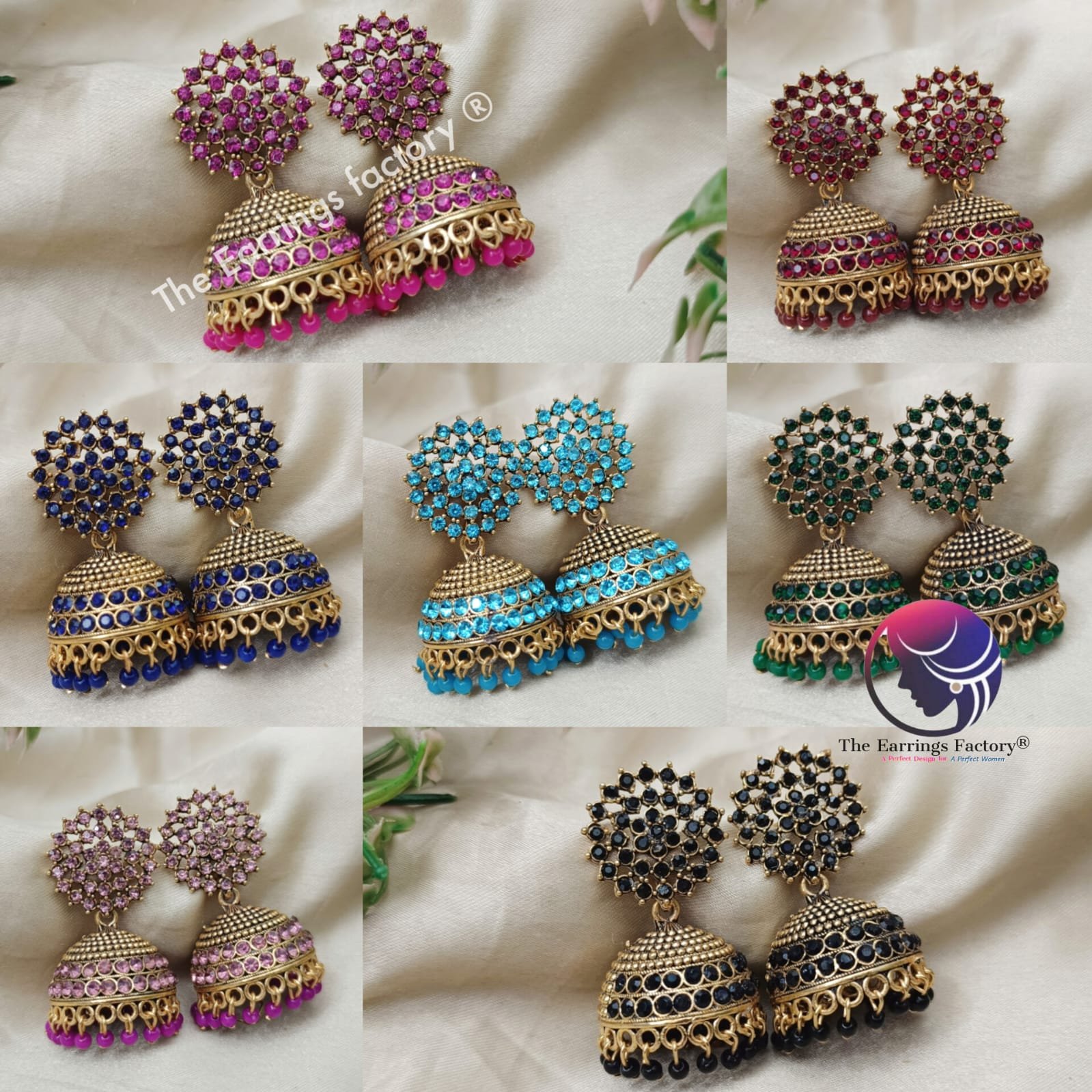 Traditional Golden Colourful Pearl Beads Peacock Stone Jhumka