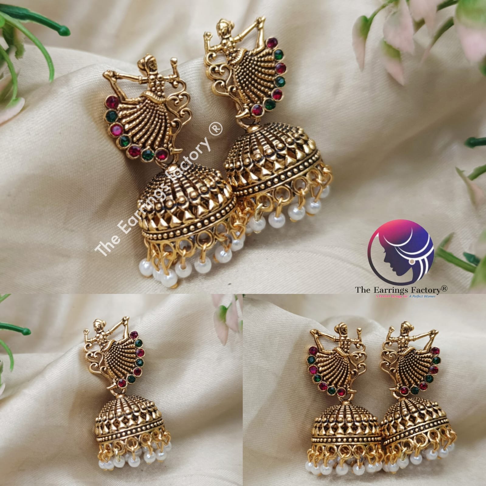 Trending Golden Multi stone Pearl beads Doll Jhumka
