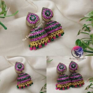 Traditional Golden Colourful pearl Multi stone Jhumka