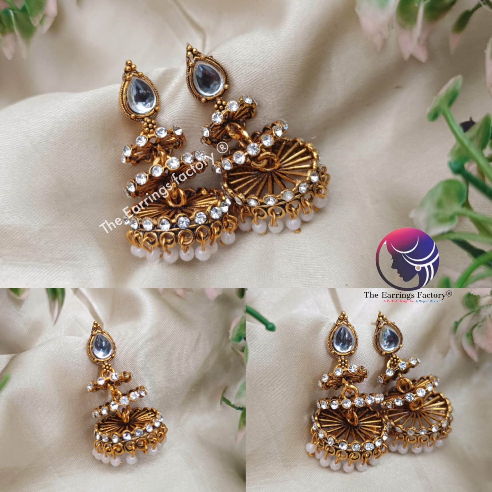 Trending Golden Three Layer Stone Jhumka