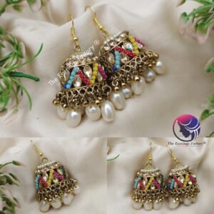 Trending Weightless Golden Hook Colourful pearl beads Stone Jhumka