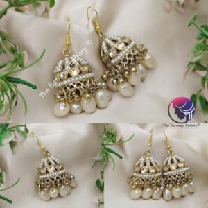 Trending Weightless Golden Hook Pearl beads Stone Jhumka