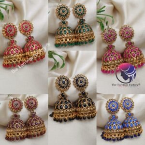 Traditional Golden Colourful Pearl Beads Stone Jhumka