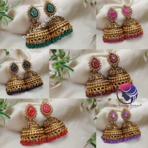 Traditional Golden Colourful Pearl Beads Stone Jhumka