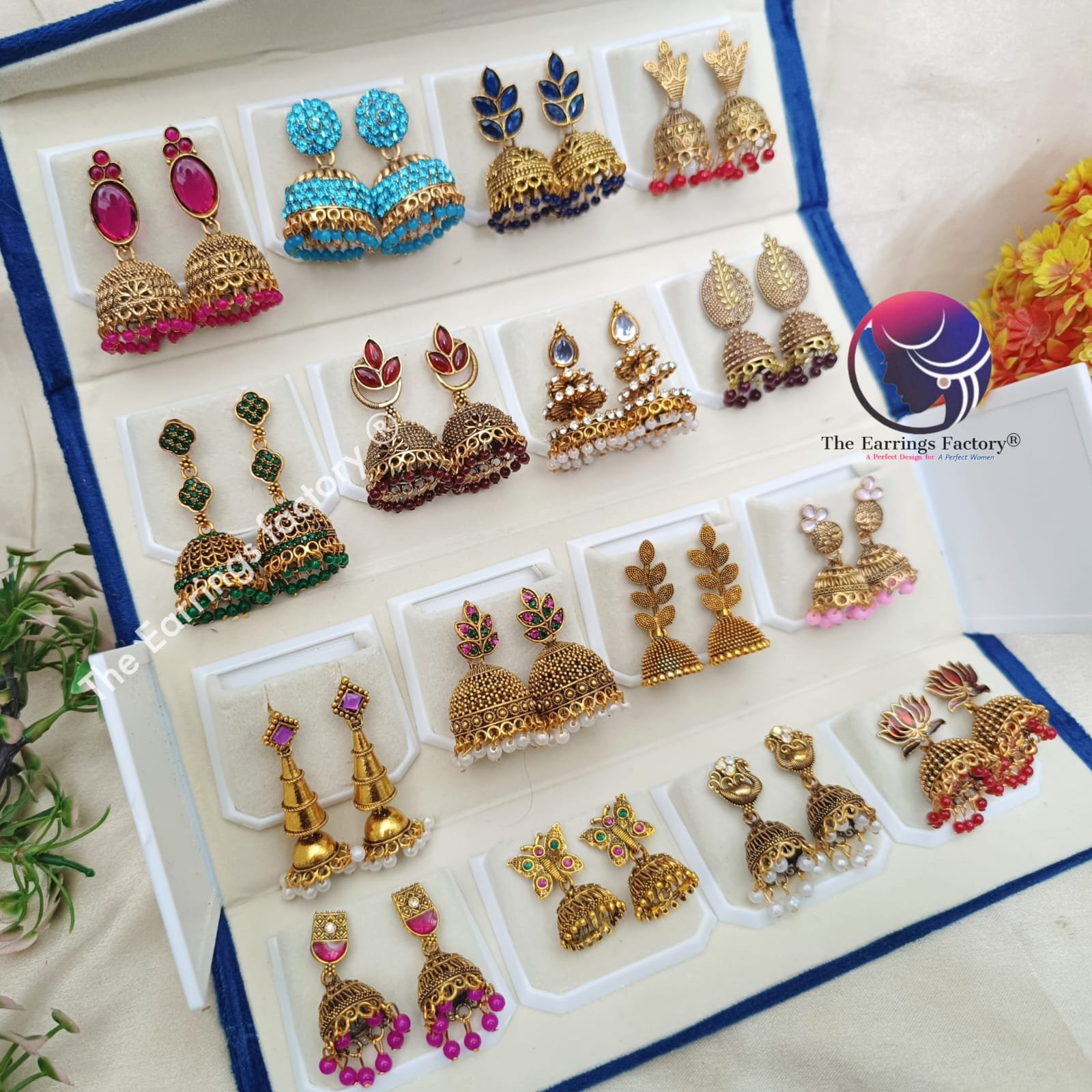 Set of 16 pair Earrings With Folding Jewellery box