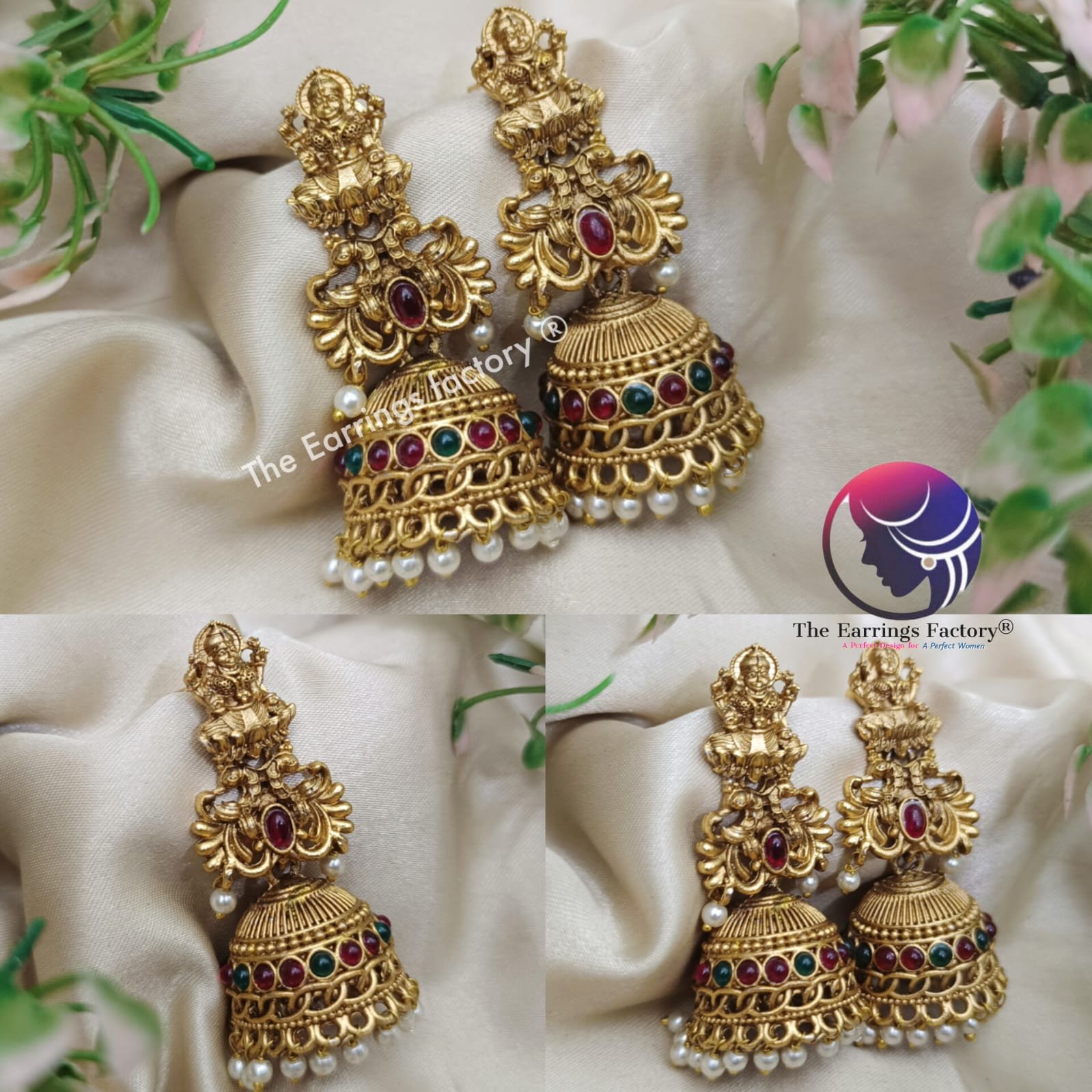 Traditional Antique Lakshmi Multi Stone Jhumka