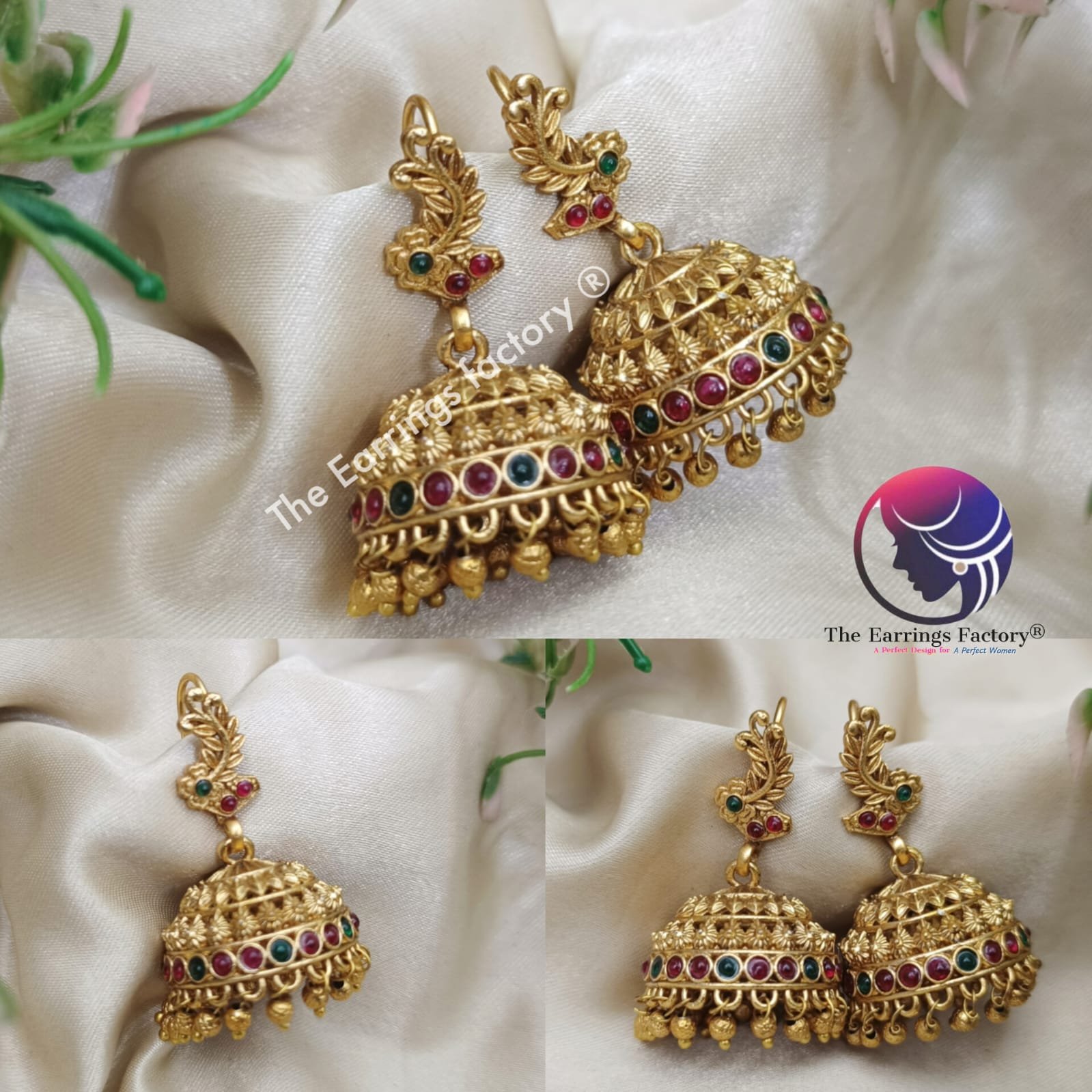 Traditional Antique Multi Stone Hook Jhumka