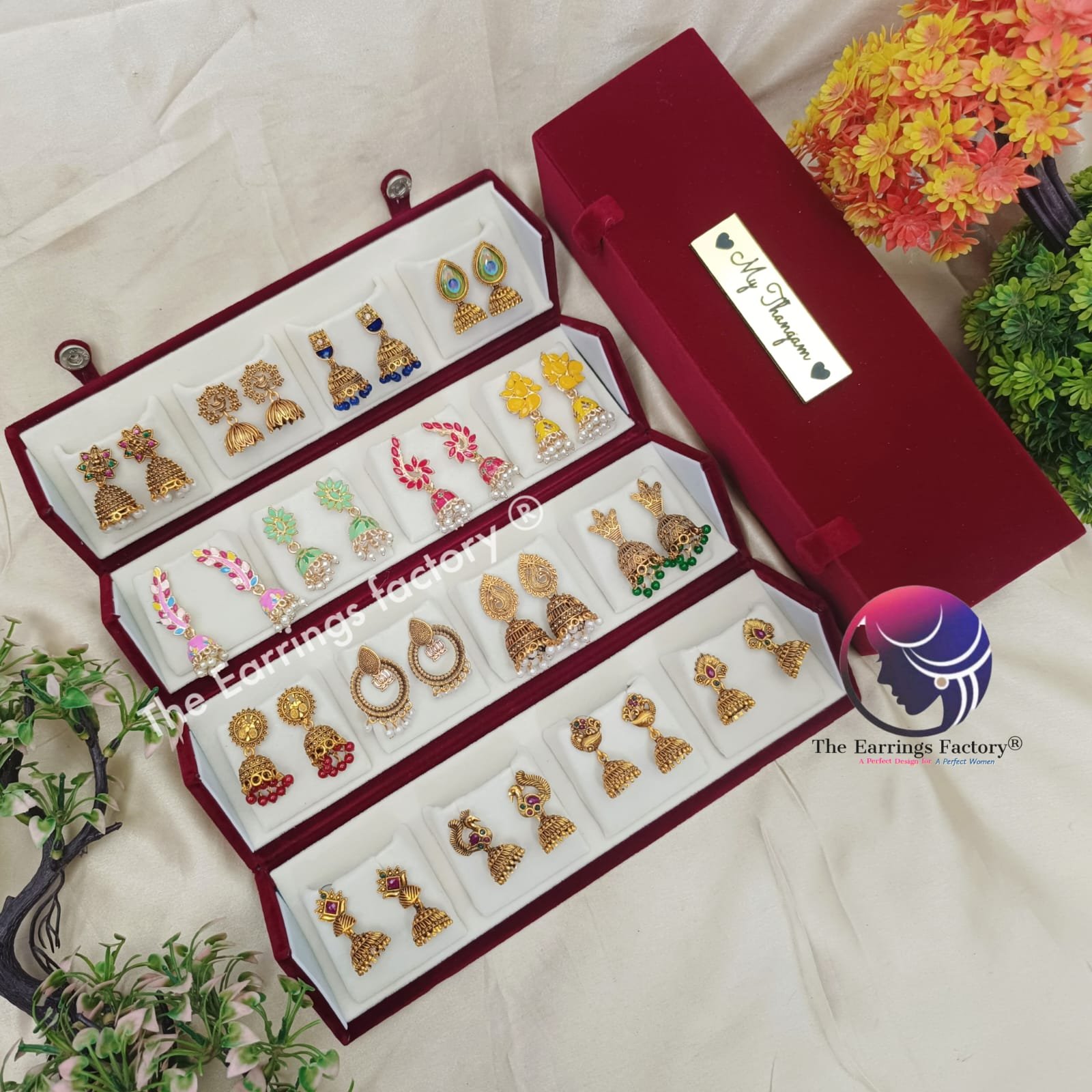 Set of 16 pair Earrings With Folding Jewellery box