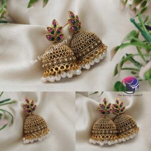 Traditional Golden Multi stone Leaf Jhumka