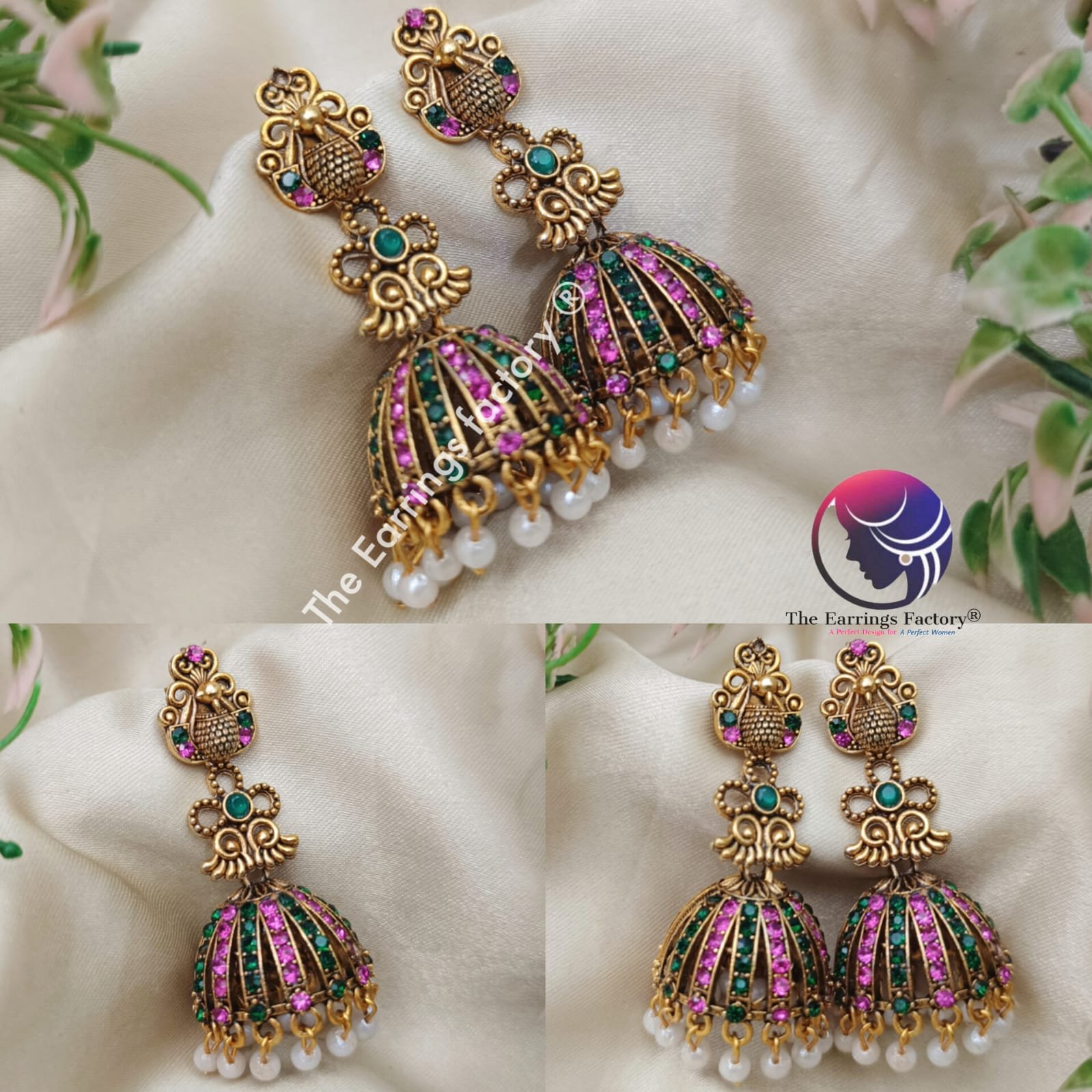 Traditional Golden Multi stone Peacock Jhumka