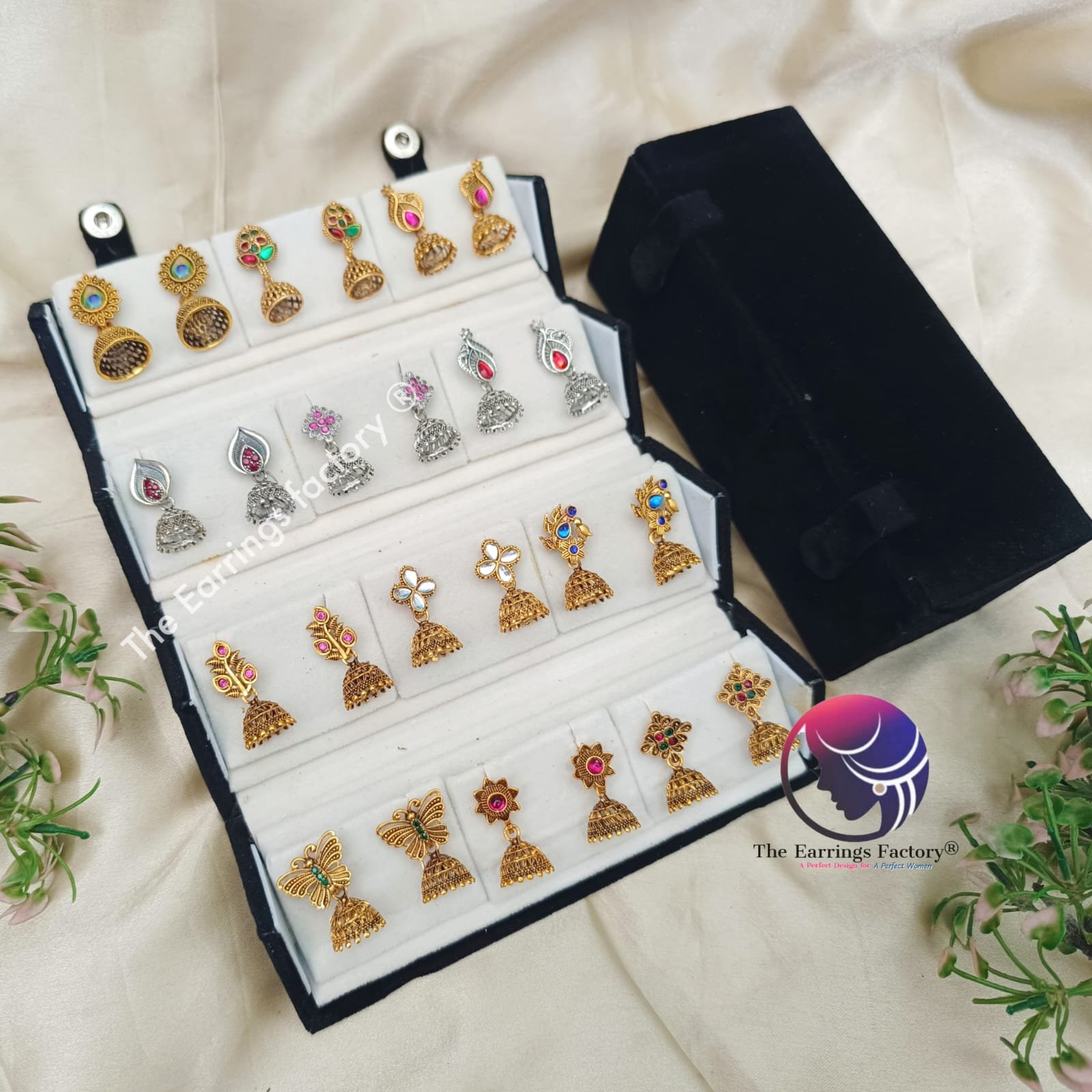 Set of 12 pair Earrings With Folding Jewellery box