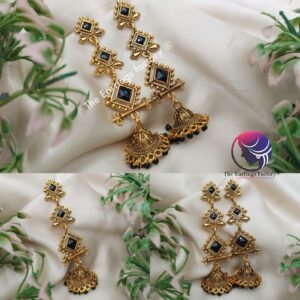 Trending Weightless Golden Black stone Long Jhumka