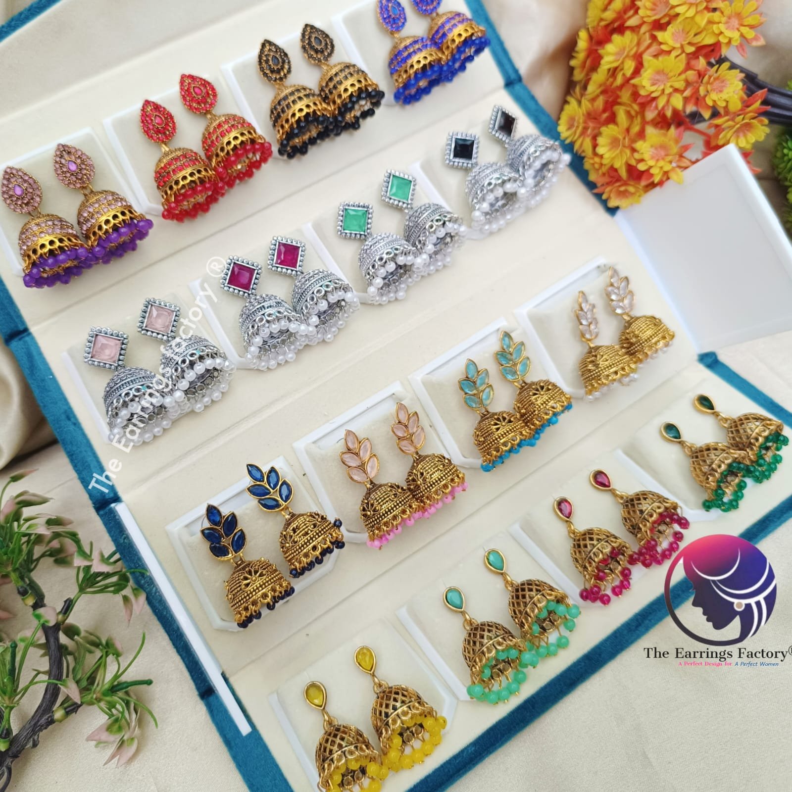 Set of 16 pair Earrings With Folding Jewellery box