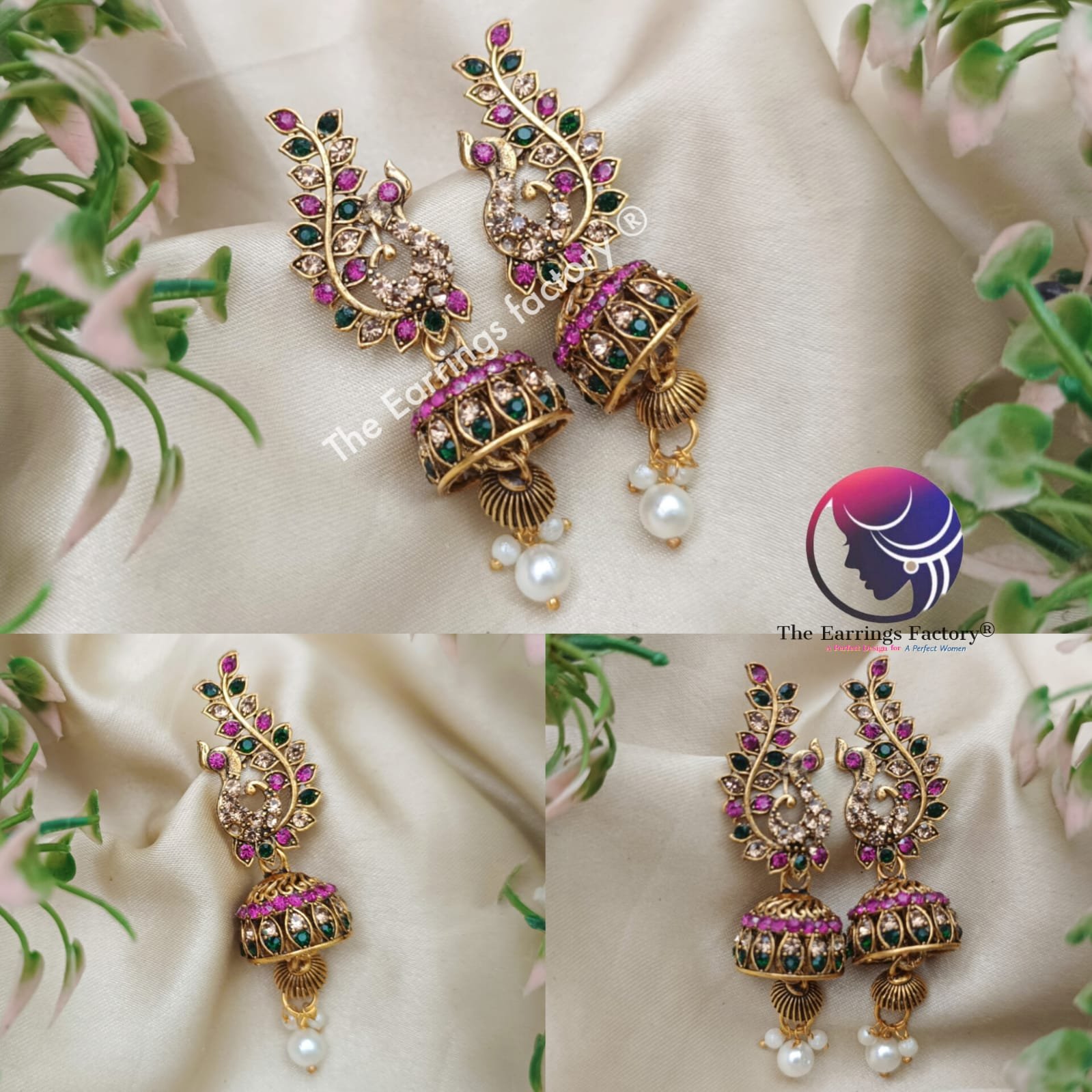Traditional Golden Multi stone Peacock Jhumka