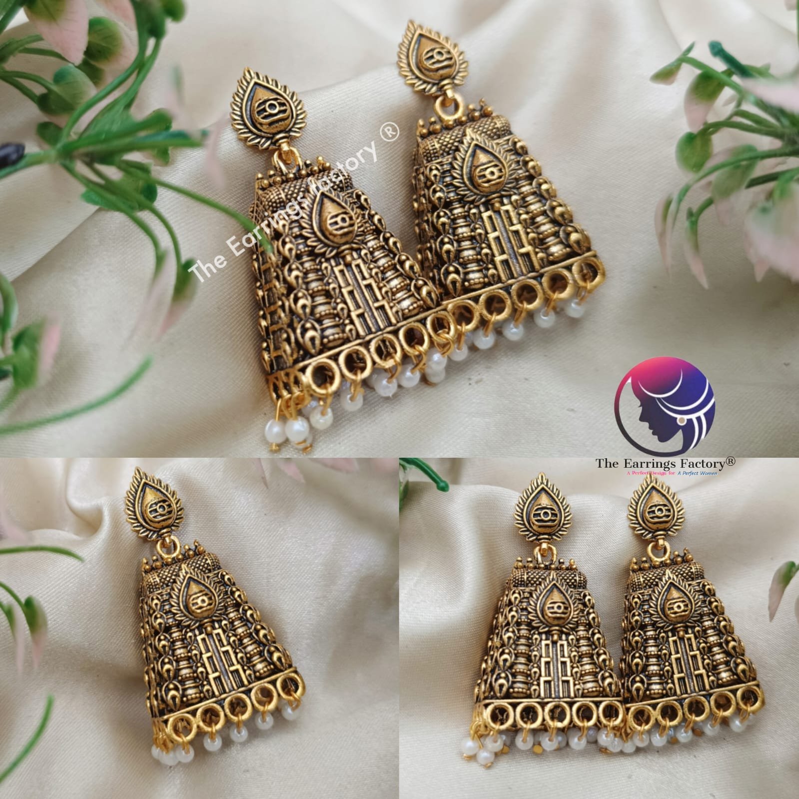 Traditional Gopuram Golden Vel Jhumka