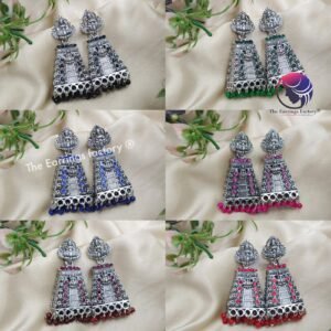 Traditional Gopuram Silver Colourful Pearl beads Lakshmi Stone Jhumka