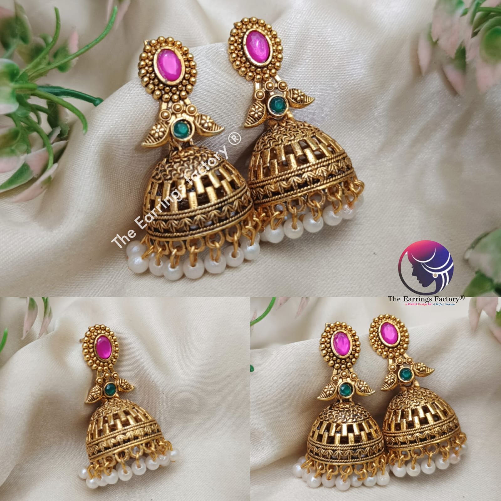 Traditional Golden Multi stone Jhumka