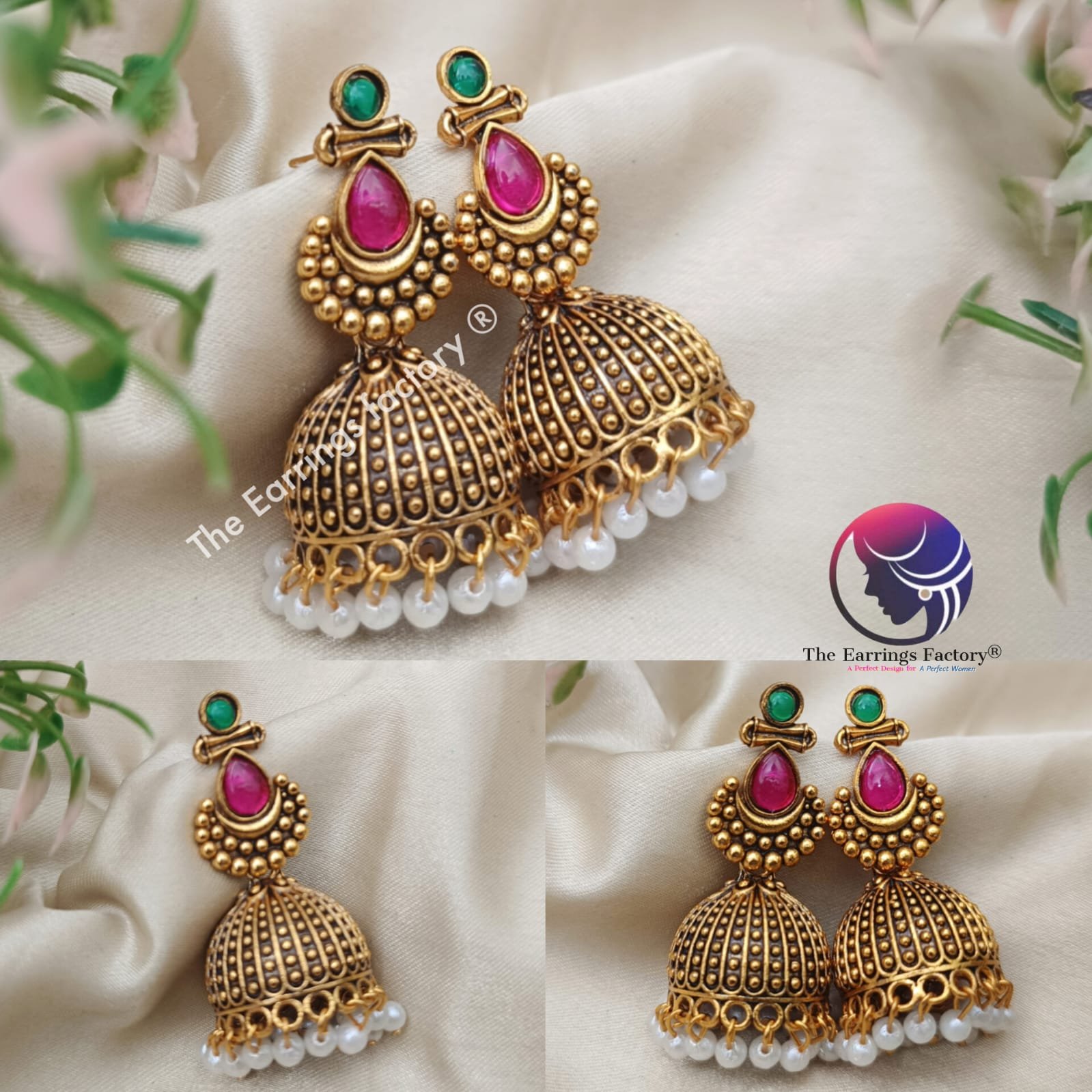 Traditional Golden Multi stone Jhumka