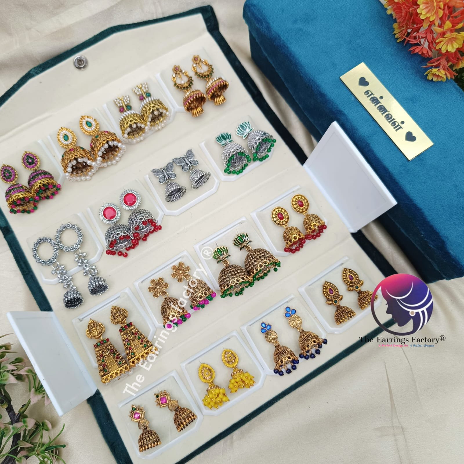 Set of 16 pair Earrings With Folding Jewellery box