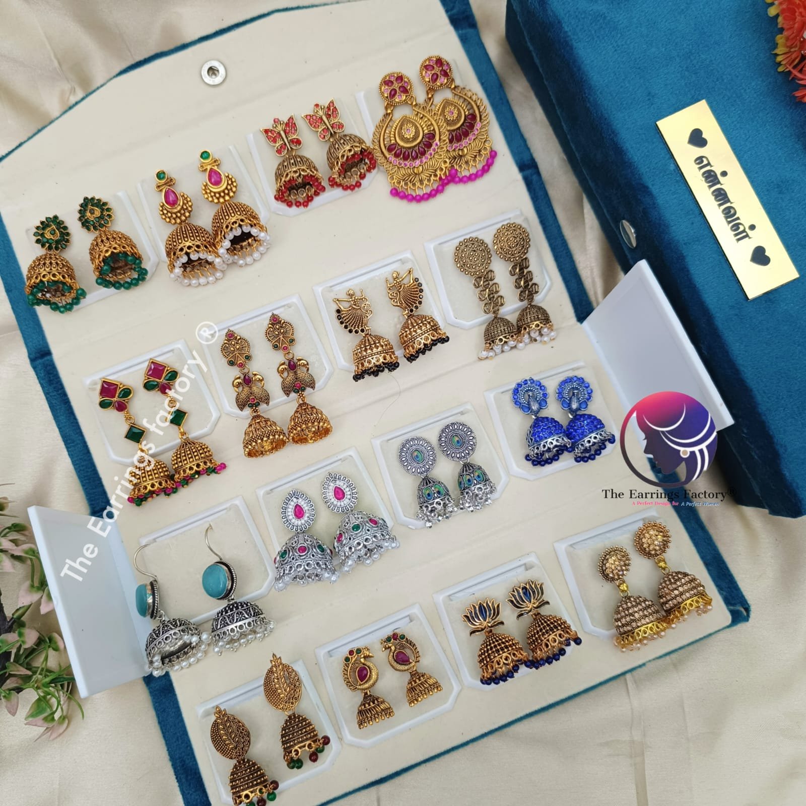Set of 16 pair Earrings With Folding Jewellery box