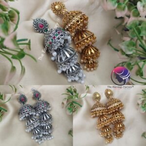 Traditional Golden |Silver Four Layer Stone Jhumka