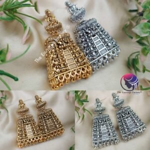 Traditional Gopuram Golden | Silver Lakshmi Metal beads Jhumka