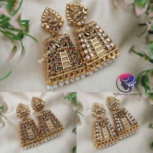 Traditional Gopuram Golden Lakshmi Stone Jhumka