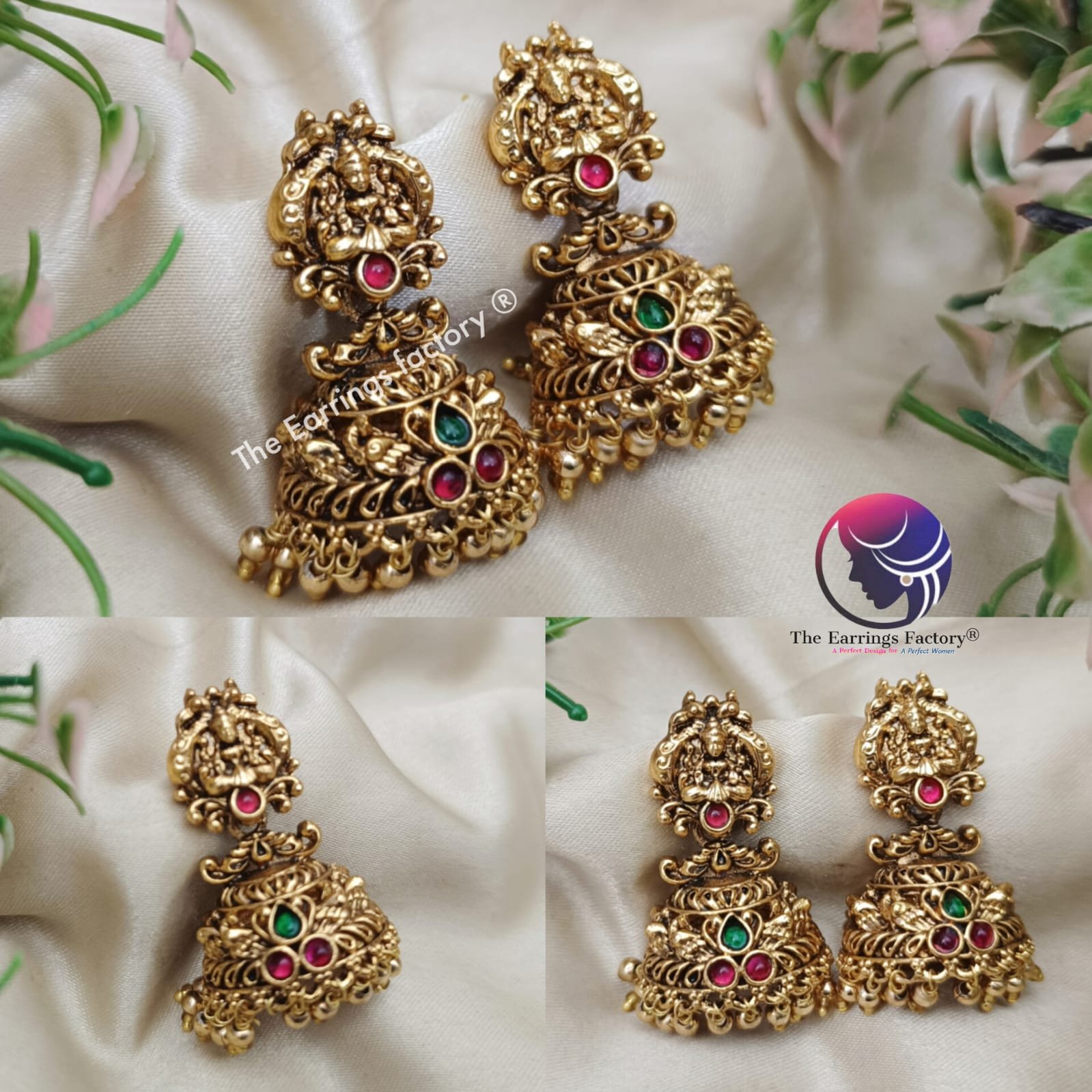 Traditional Lakshmi Antique Multi stone Temple Jhumka